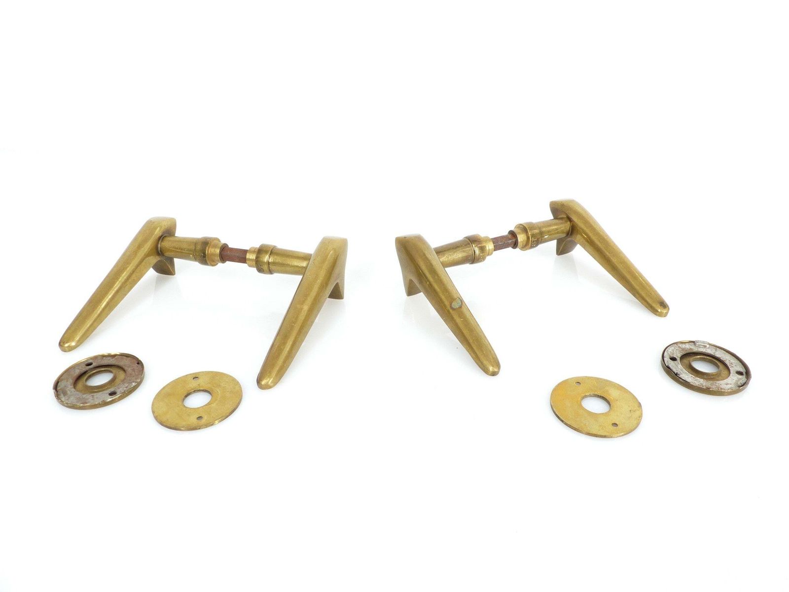 2 Pairs Of Modernist Solid Brass Door Handles 1950–1960 photo 350.0