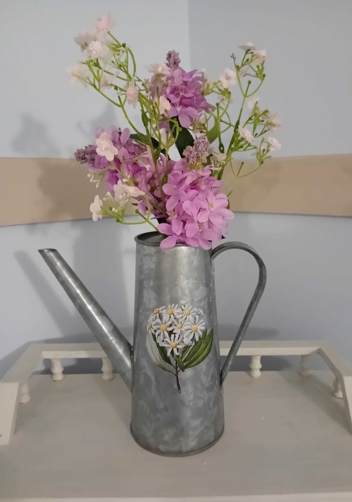 Zinc Indoor Watering Can Decorated With Floral Transfers photo for sale