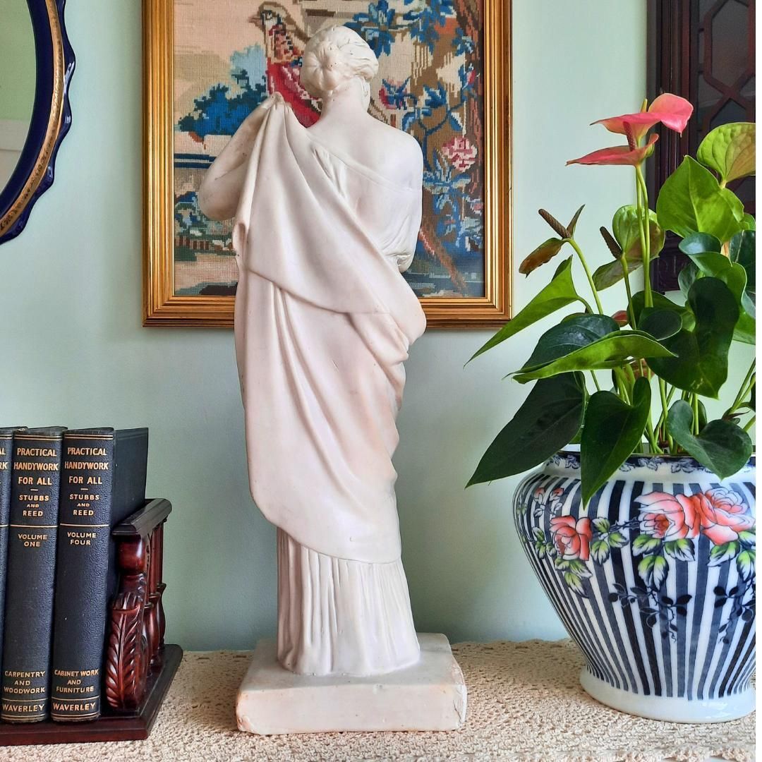 Large Antique Plaster Cast Tanagra Lady Arranging Garments 19th Century Museum Replica, Academia Decor photo for sale
