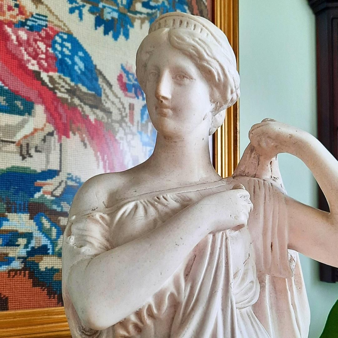 Large Antique Plaster Cast Tanagra Lady Arranging Garments 19th Century Museum Replica, Academia Decor photo vintage