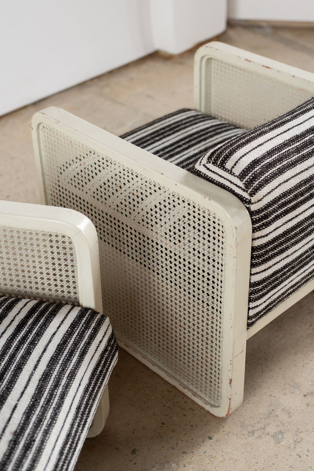 Pair Of 1970s Rattan Chairs In Antique Striped Hemp photo Furniture