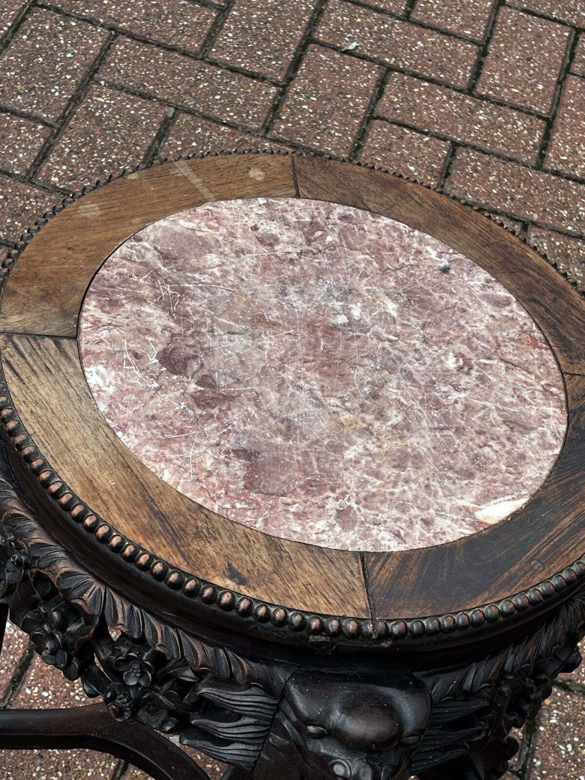 Chinese Antique Jardiniere Hardwood Table With Marble Top. photo vinterior