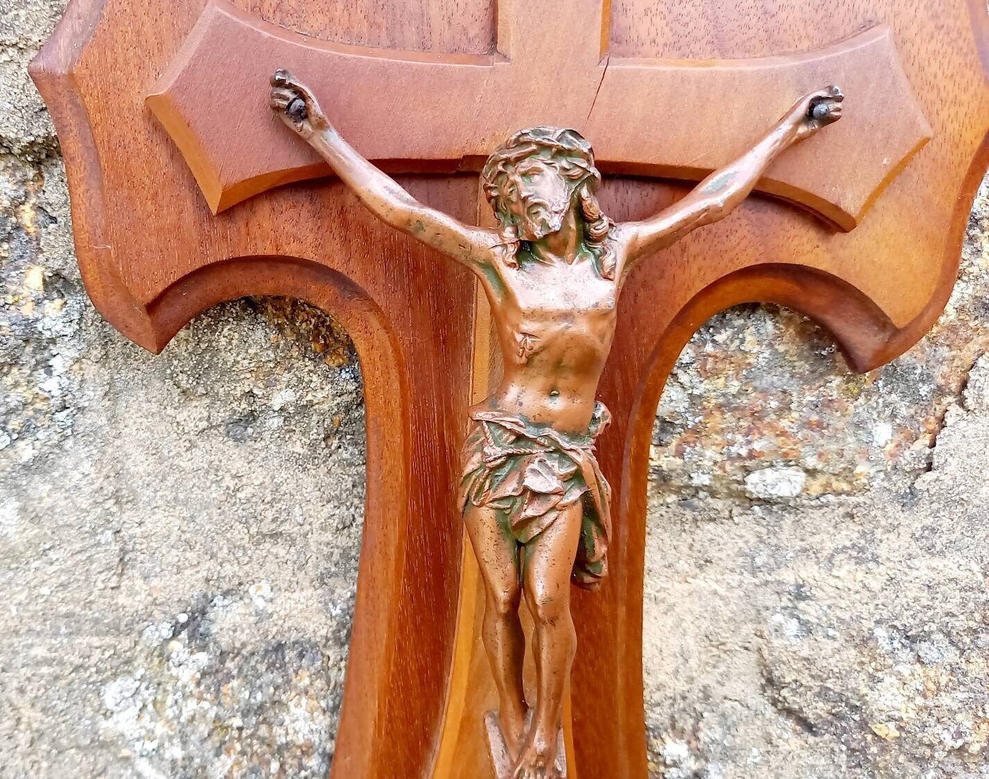 Large Holy Water Font Stoup Crucifix Vintage French