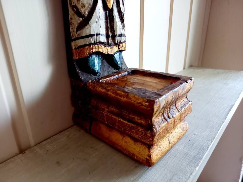 Candle Holder Saint Statue Carved Wood Sconce photo buy