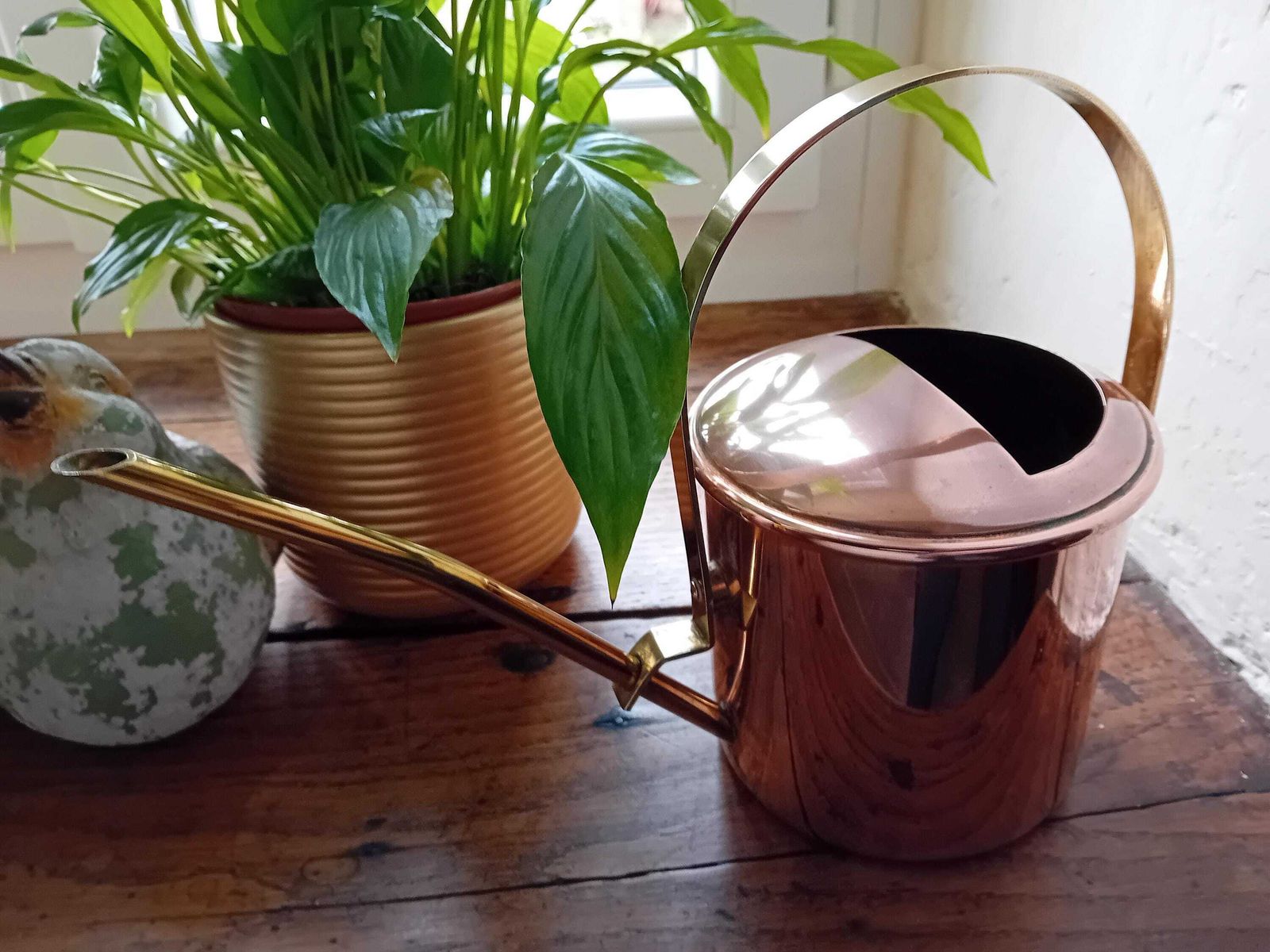 Kleine gieter van koper en messing, geschikt voor kamerplanten photo furniture