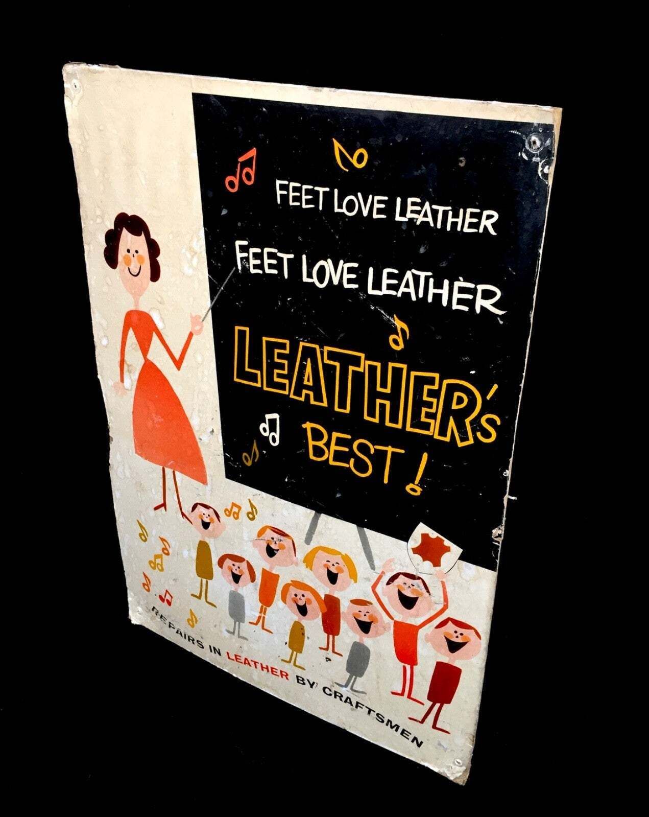 Antique Advertising Shoe Cobbler Shop Display Showcard Sign Leather Shoes 1950 photo Art