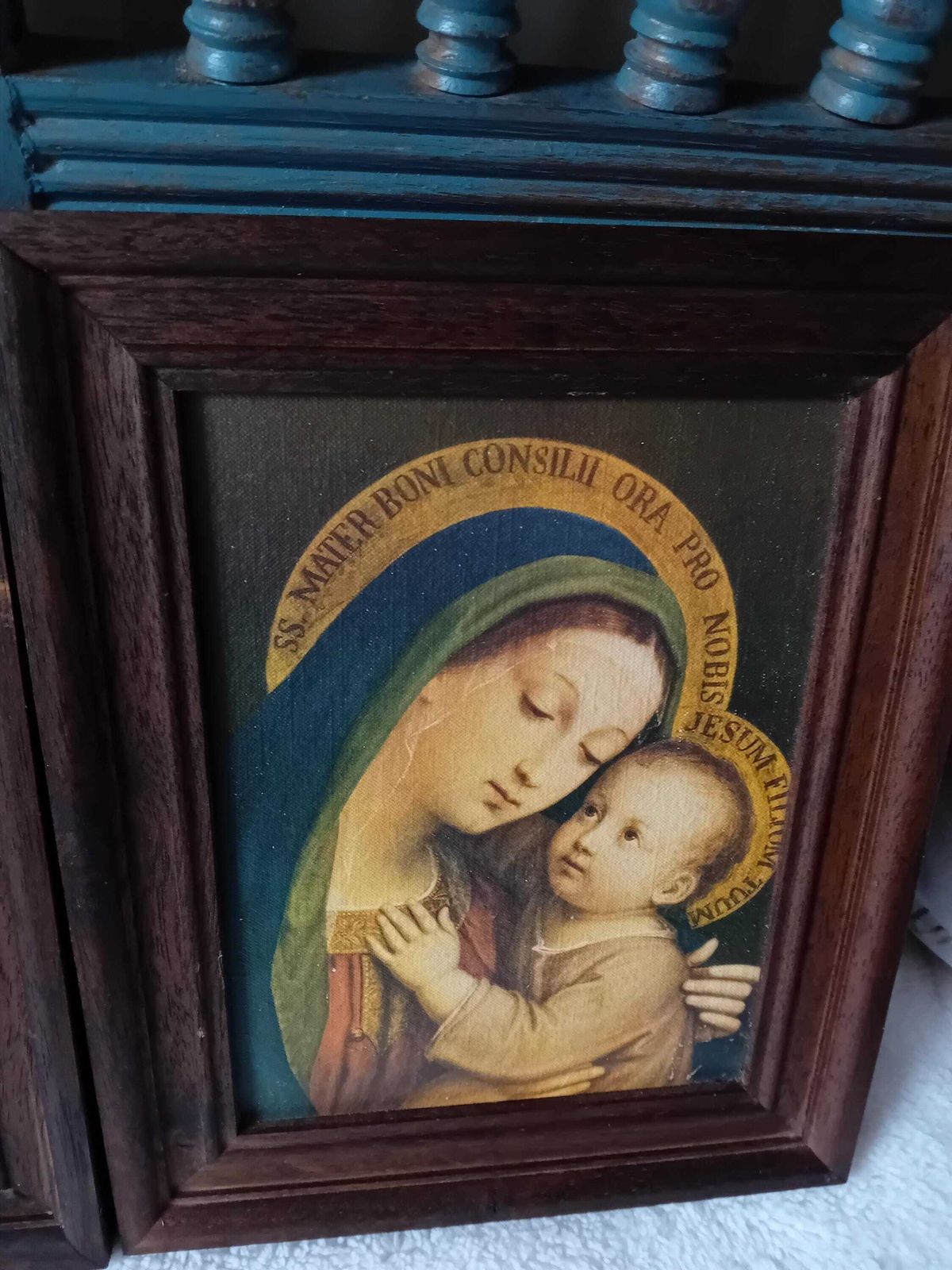 Vintage Madonna And Child Religious Prints In Wooden Frames (Set Of 2) photo vinterior
