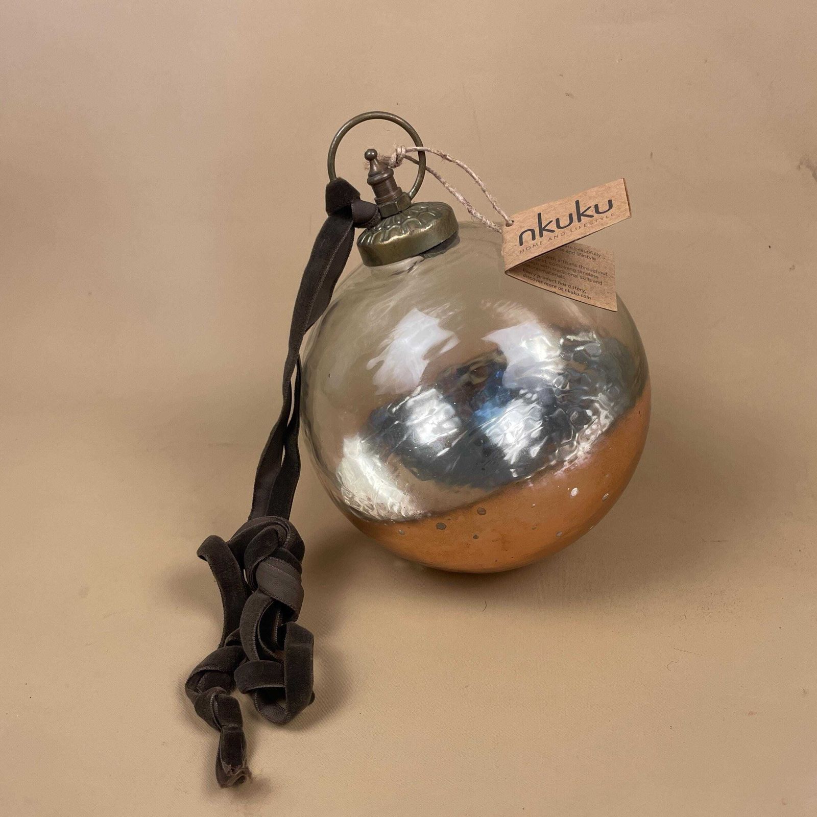 Nkuku Nevasa Glass Giant Bauble Round Clear & Antique Copper Christmas Decoration Eco Friendly Rustic Ornament Holiday Home Decor Gift photo furniture