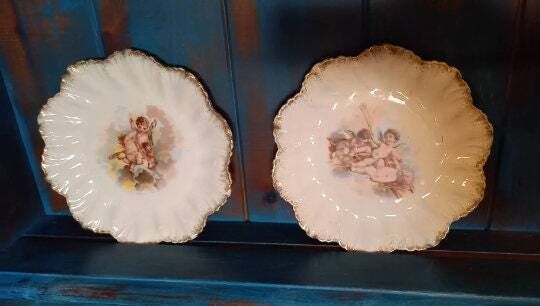 Antique French Cherub Plates Paris Porcelaine Set Of Two photo vinterior