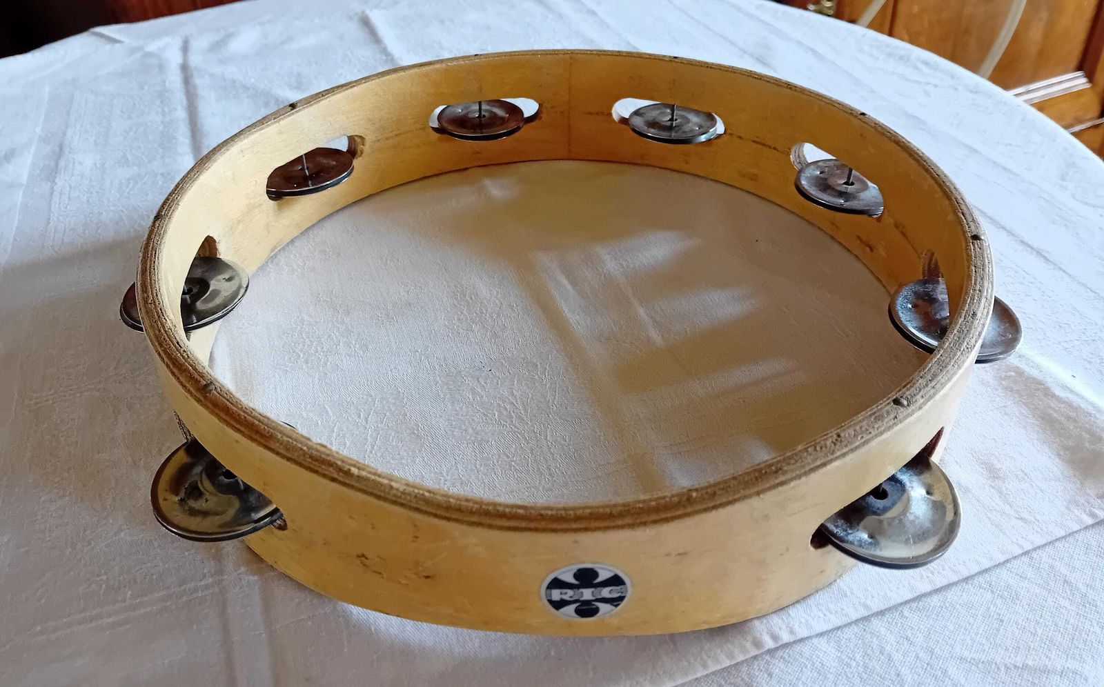 Ric Tambourine Handmade Marked Vintage Musical Percussion Instrument