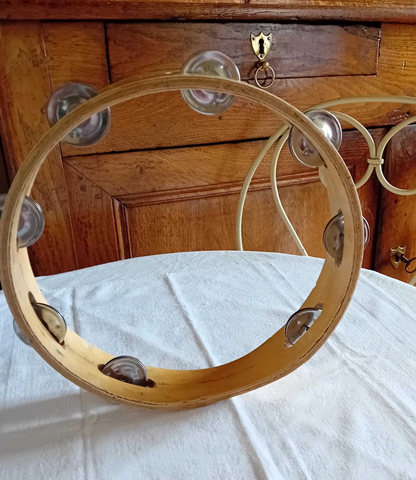Ric Tambourine Handmade Marked Vintage Musical Percussion Instrument photo vintage