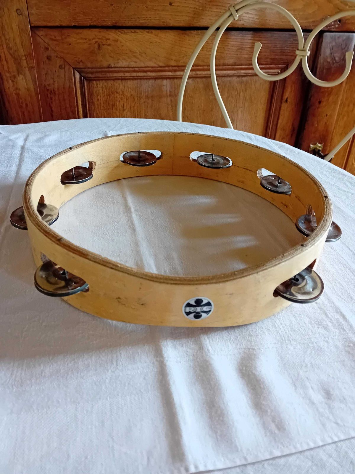 photo for sale Ric Tambourine Handmade Marked Vintage Musical Percussion Instrument