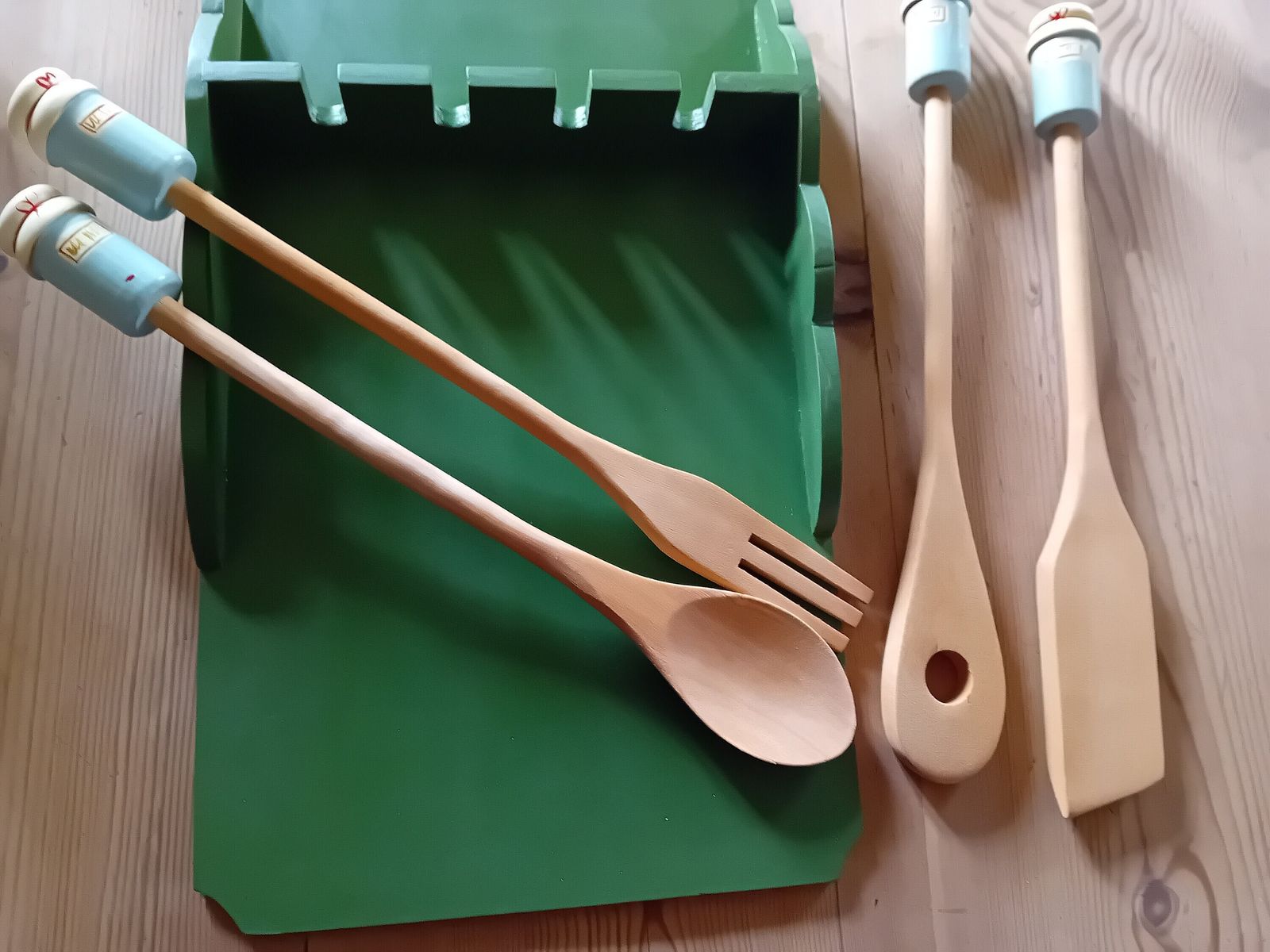 Kitchen Utensils Made Of Wood With Decorative Hanging Rack photo buy