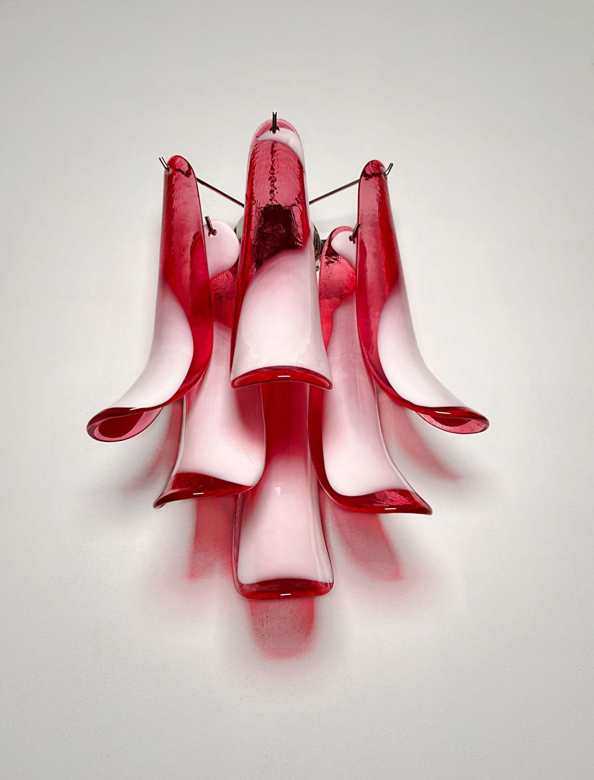Pair Of Vintage Italian Murano Wall Lights In The Manner Of Mazzega   Red Glass Petals photo for sale