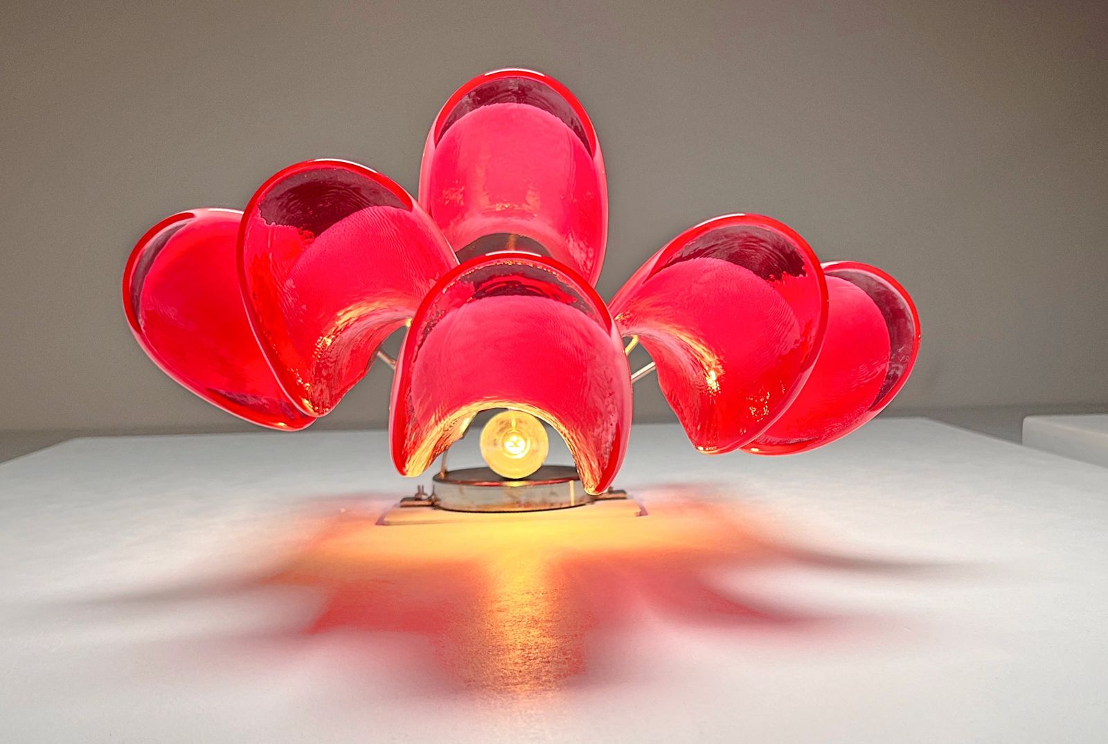 Pair Of Vintage Italian Murano Wall Lights In The Manner Of Mazzega   Red Glass Petals photo vintage