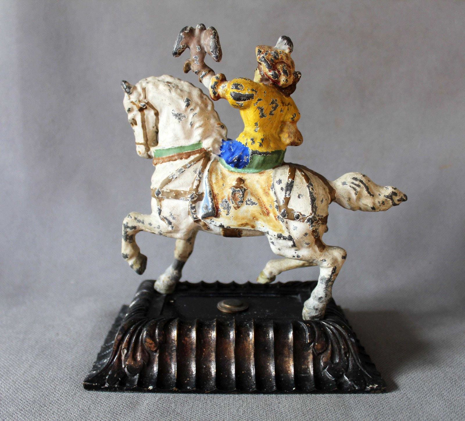 86.0 Large And Heavy Sculpture Of A Falconer On Horseback, Lady Writer, Cold Painted, Could Be Bronze As Non Magnetic, Equestrian, Horse, Bird photo