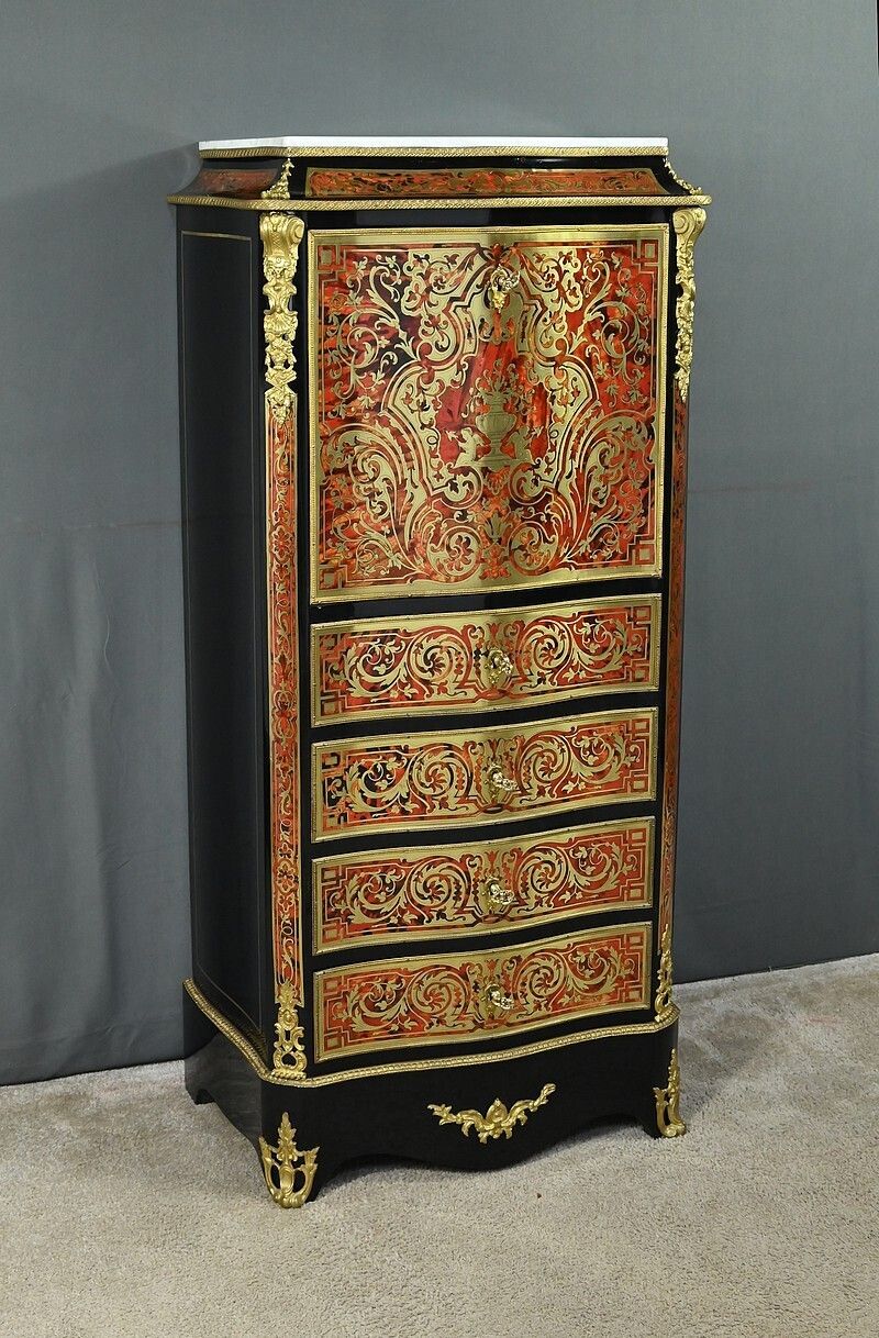 Secretary In “Boulle” Marquetry, Napoleon III Period – Mid 19th Century photo vintage
