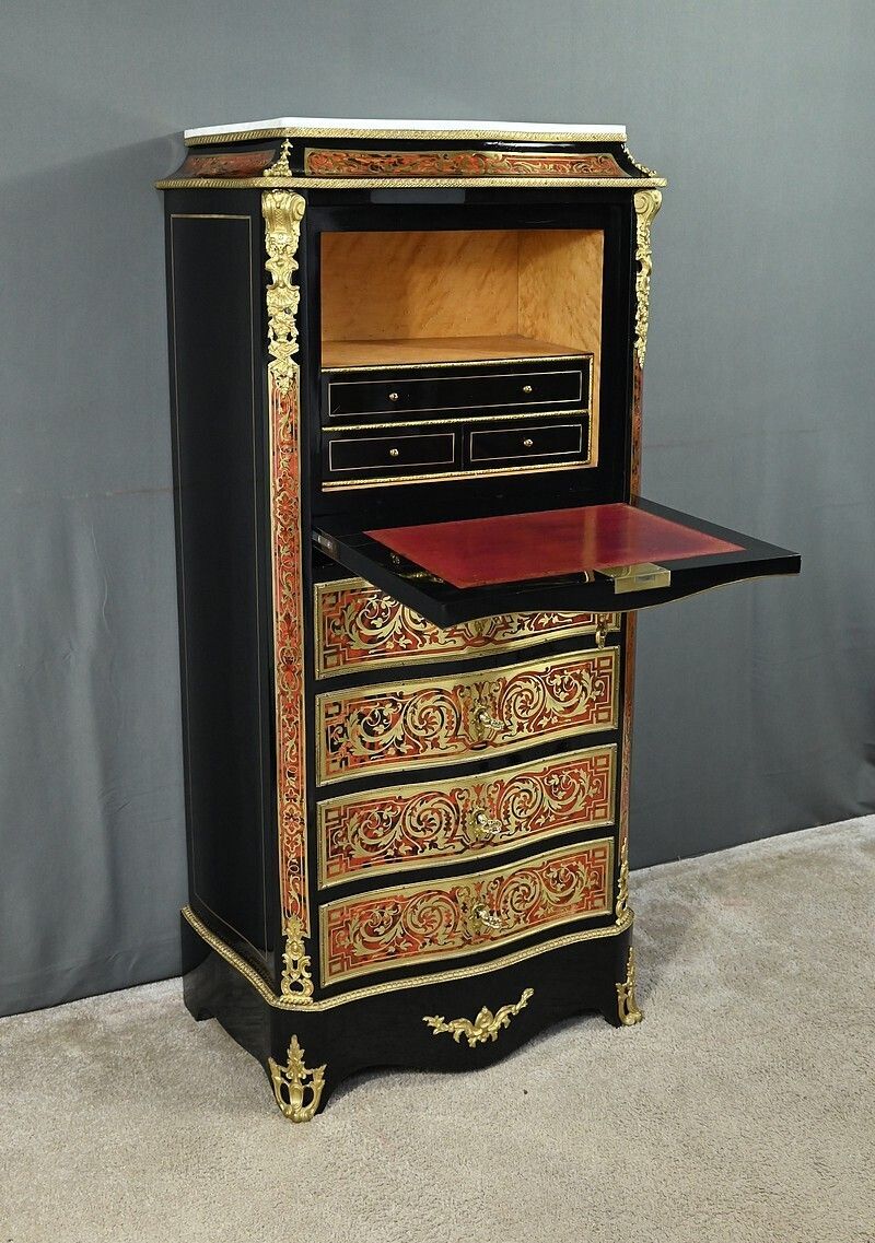 photo buy Secretary In “Boulle” Marquetry, Napoleon III Period – Mid 19th Century
