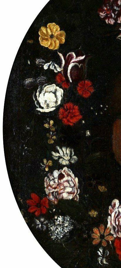 Oil Painting On Canvas, Italian School, Virgin And Child On A Garland Of Flowers photo vinterior