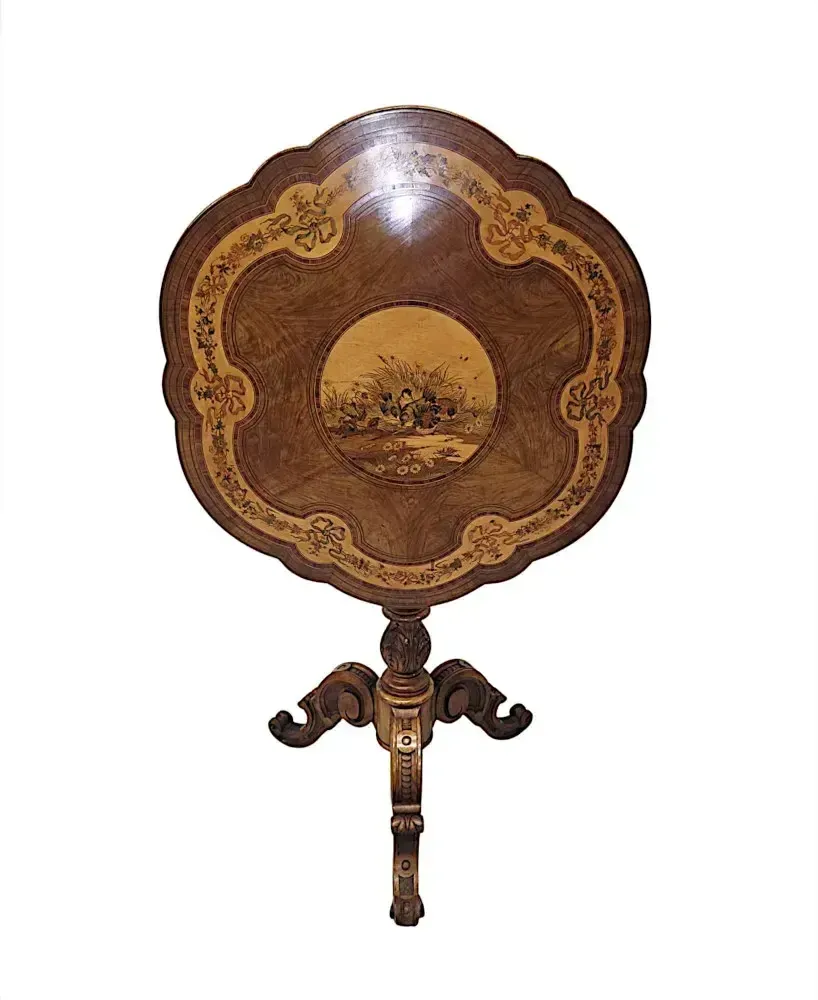 A Very Rare 19th Century Olive Wood Marquetry Inlaid Flip Top Table