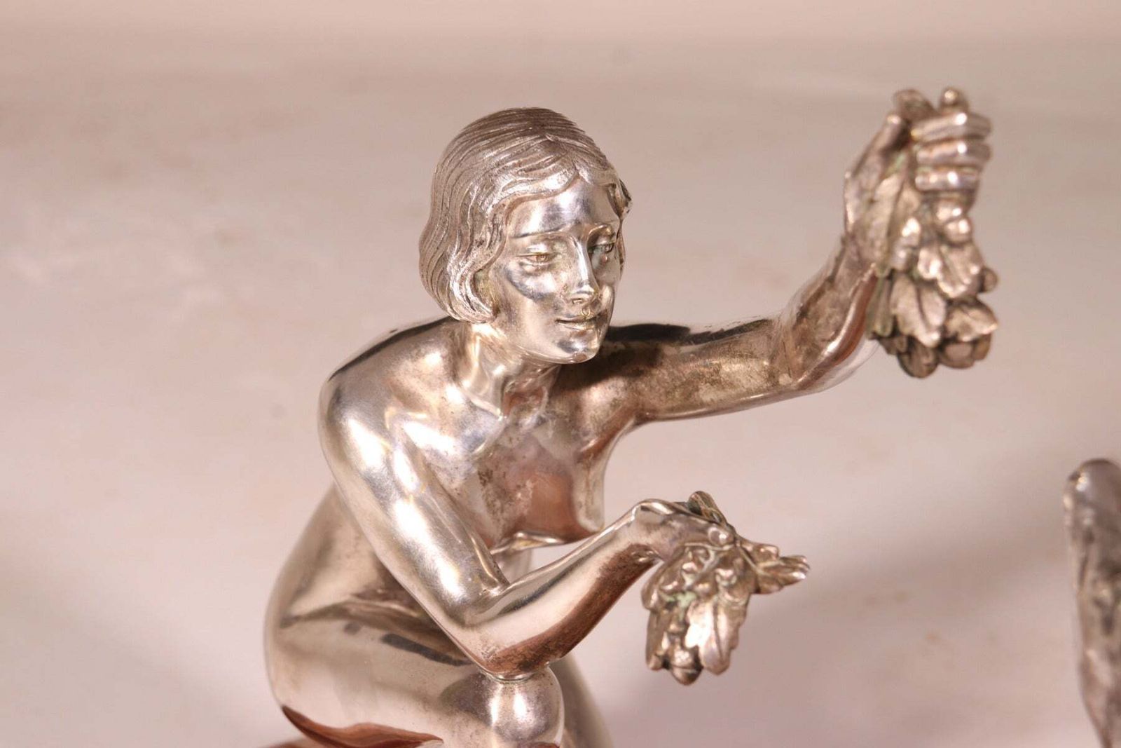 Art Deco Silvered Bronze Of Lady Feeding Deer By D’arte C1930 photo vintage