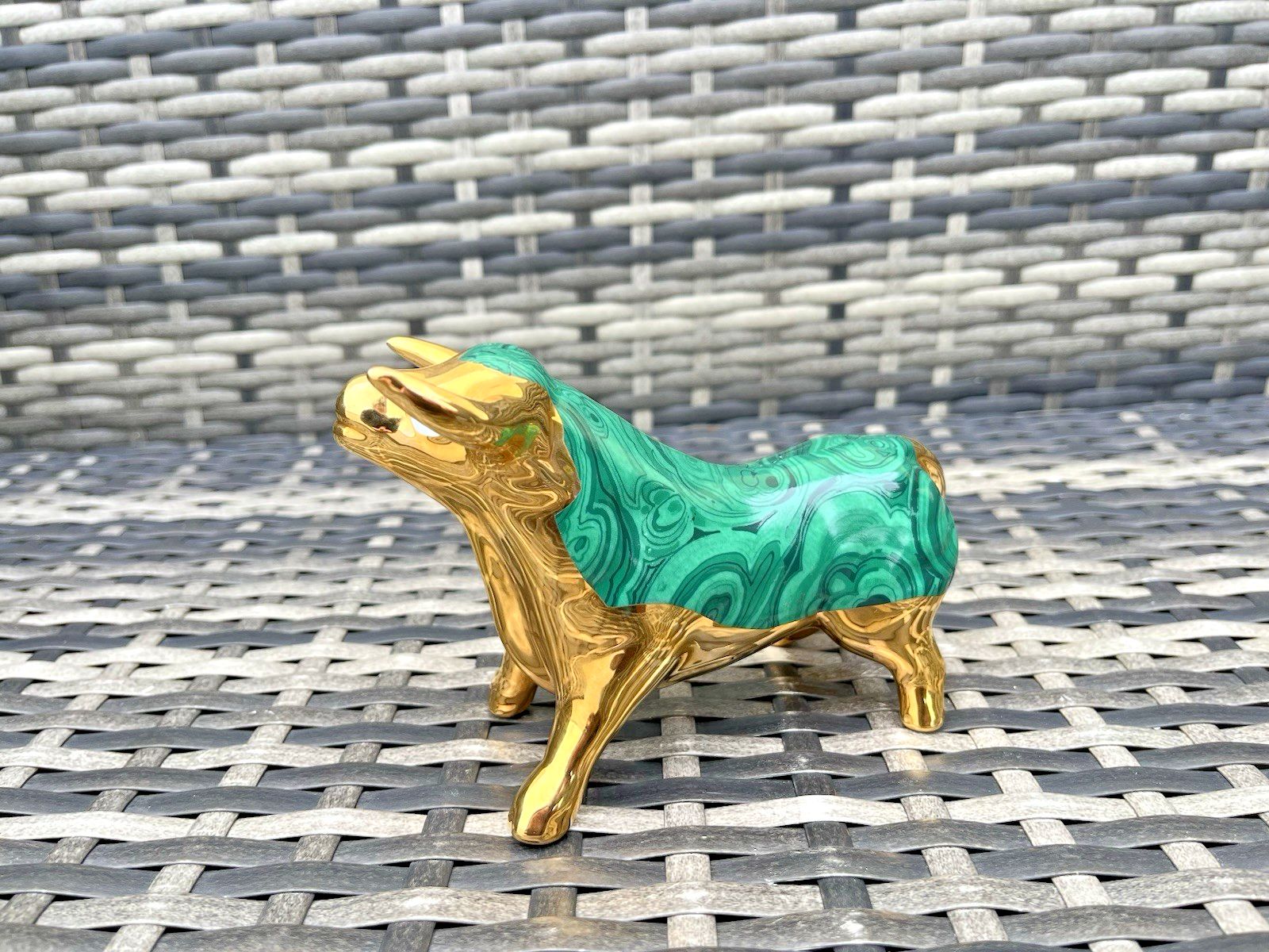 Mid Century Modern Spanish Porcelain Estil Artur Malachite & Gold Stylised Bull photo furniture