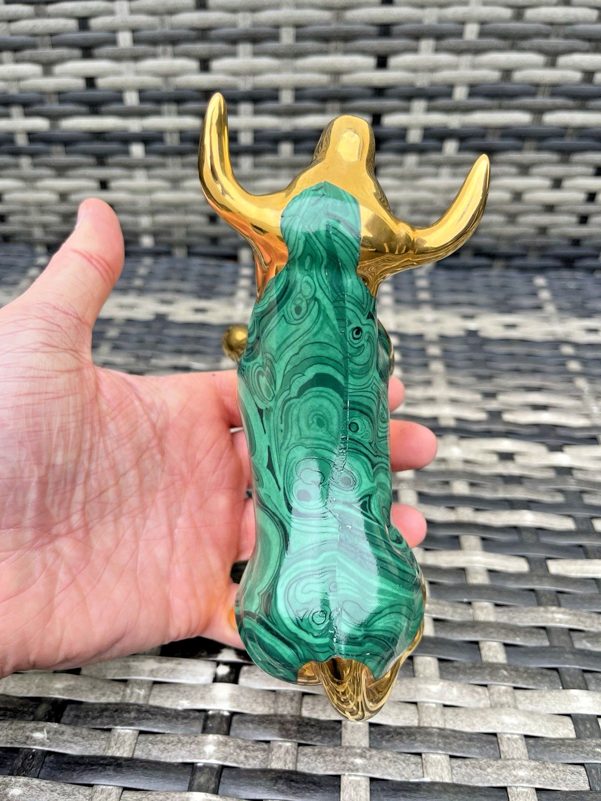 Mid Century Modern Spanish Porcelain Estil Artur Malachite & Gold Stylised Bull photo buy