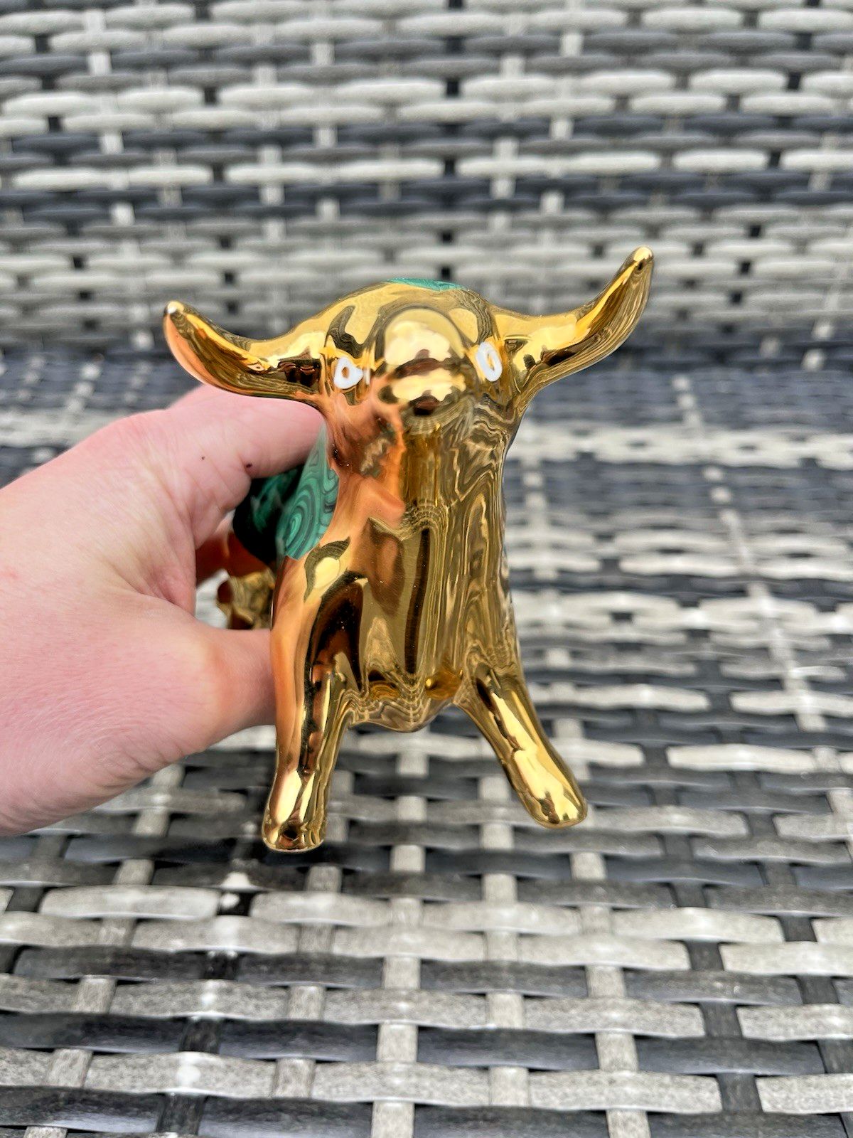 Mid Century Modern Spanish Porcelain Estil Artur Malachite & Gold Stylised Bull photo vintage
