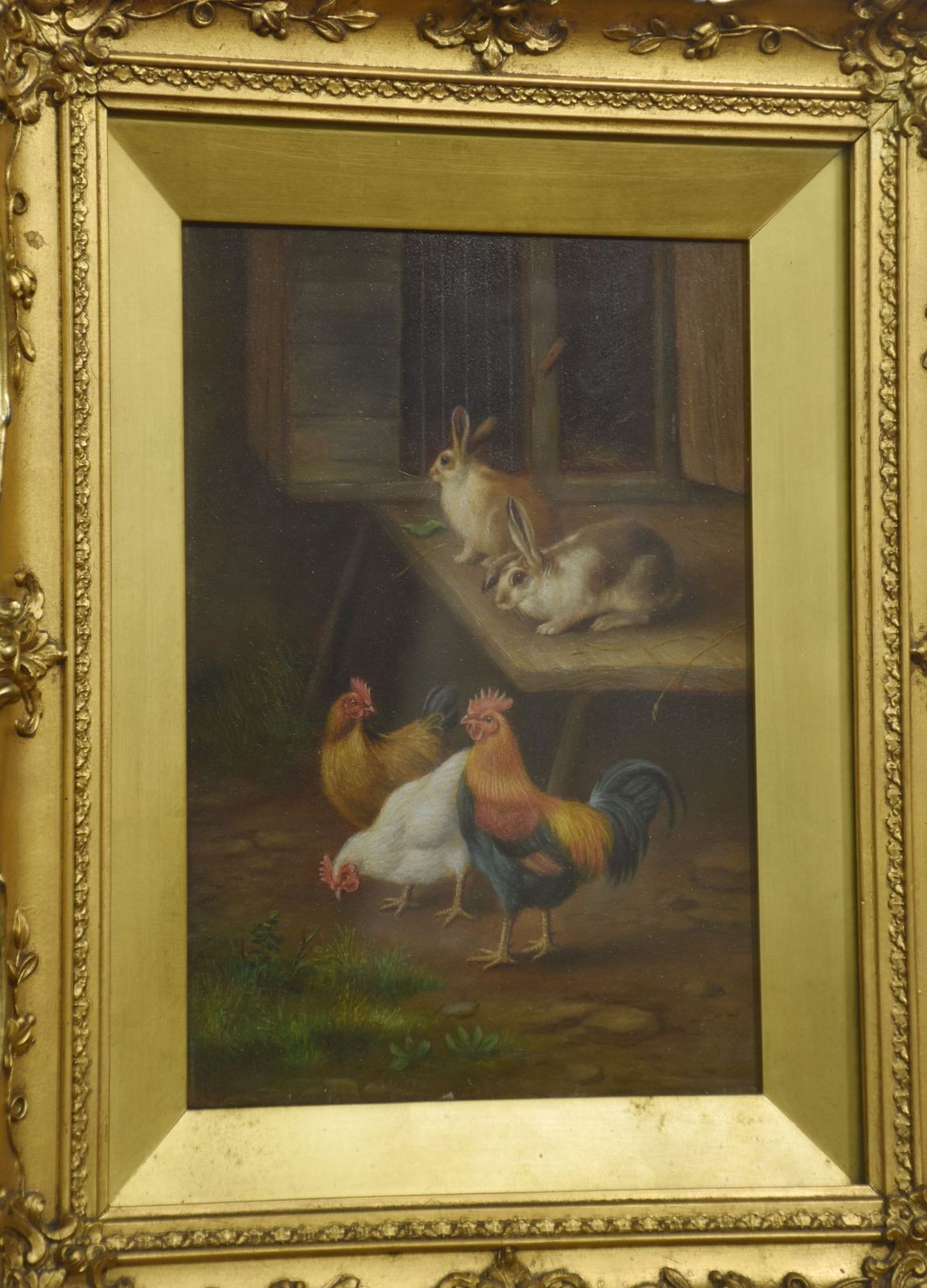 Pair Of Farmyard Scenes, In The Style Of Edgar Hunt photo buy