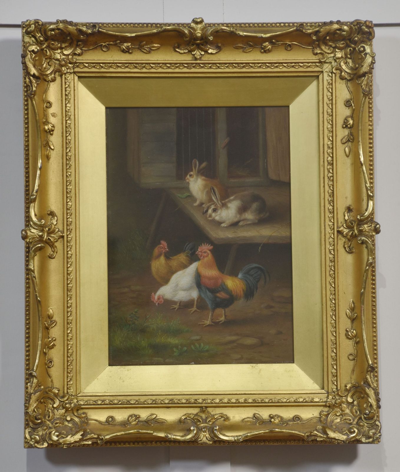 Pair Of Farmyard Scenes, In The Style Of Edgar Hunt photo vintage