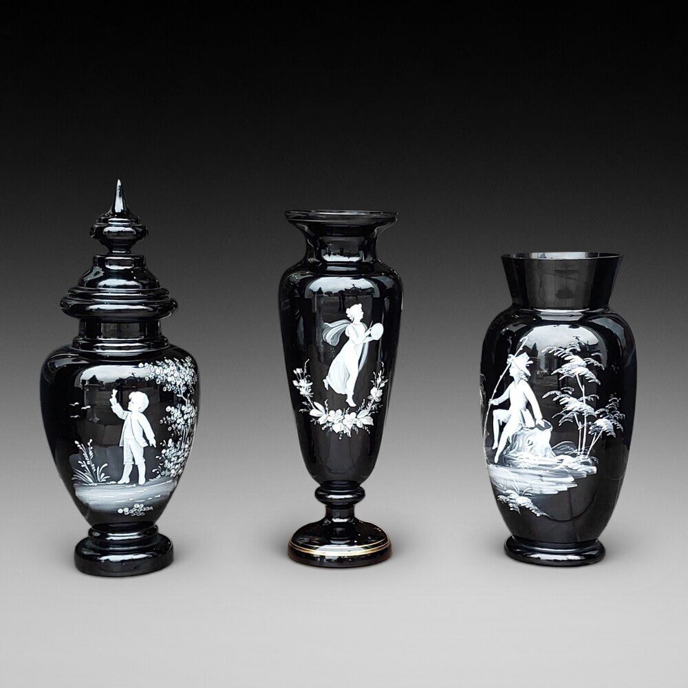 Three Large Pieces Of 19thc Glass By Mary Gregory