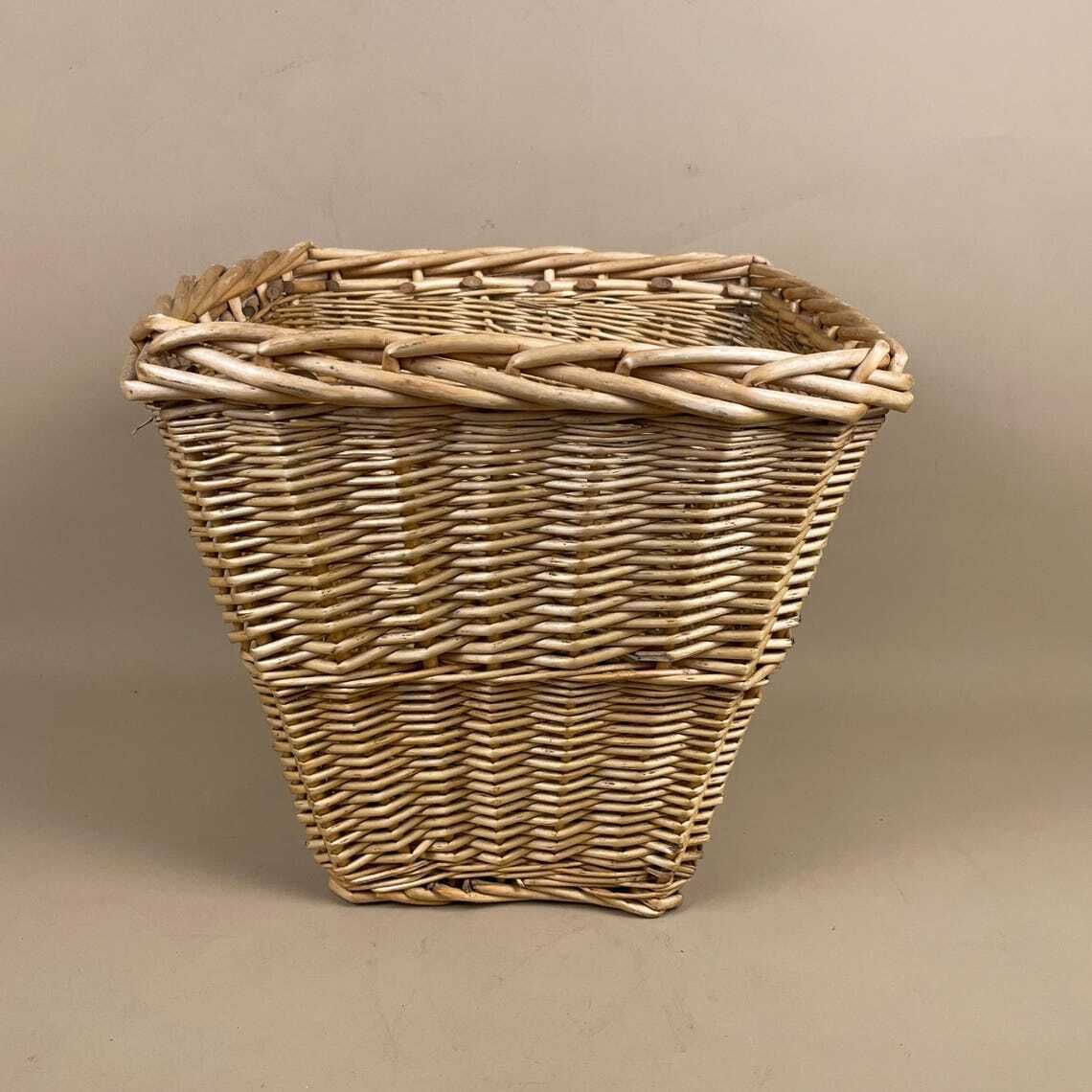 Square Basket Woven Wicker Brown Storage Vintage Wood Cottage Farmhouse Paper Bin Trash Handmade Antique Planter Pot photo 59.0