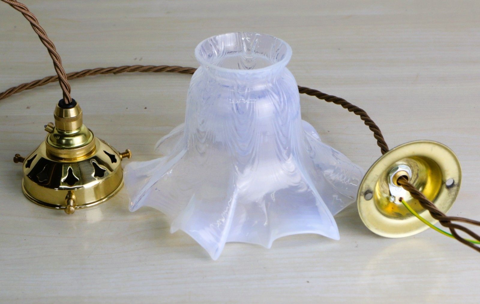 photo furniture Ceiling Light An Antique Small Glass Opalescent Frilled Lampshade New Fittings