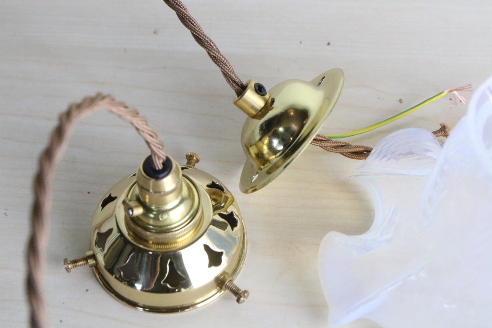 Lighting Ceiling Light An Antique Small Glass Opalescent Frilled Lampshade New Fittings photo
