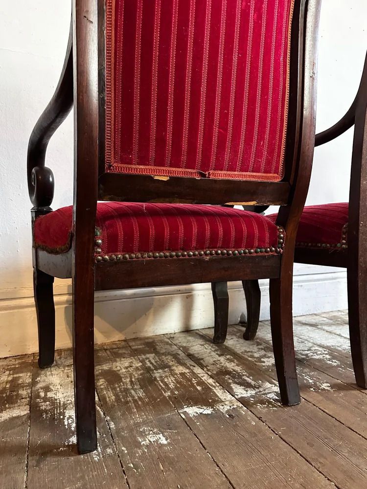 photo furniture French Empire Armchairs In Red Velvet And Mahogany C1830