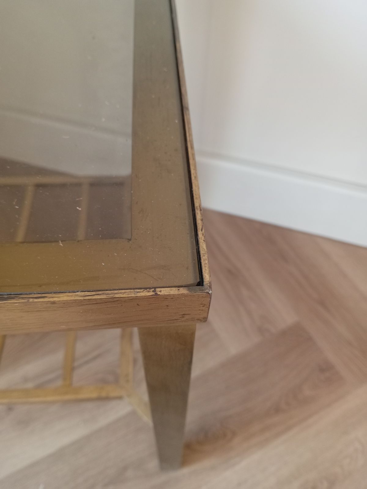 Mid Century  Brass And Glass Rectangle  Coffee Table With Two Tiers In The Maison Jensan Style photo 245.0