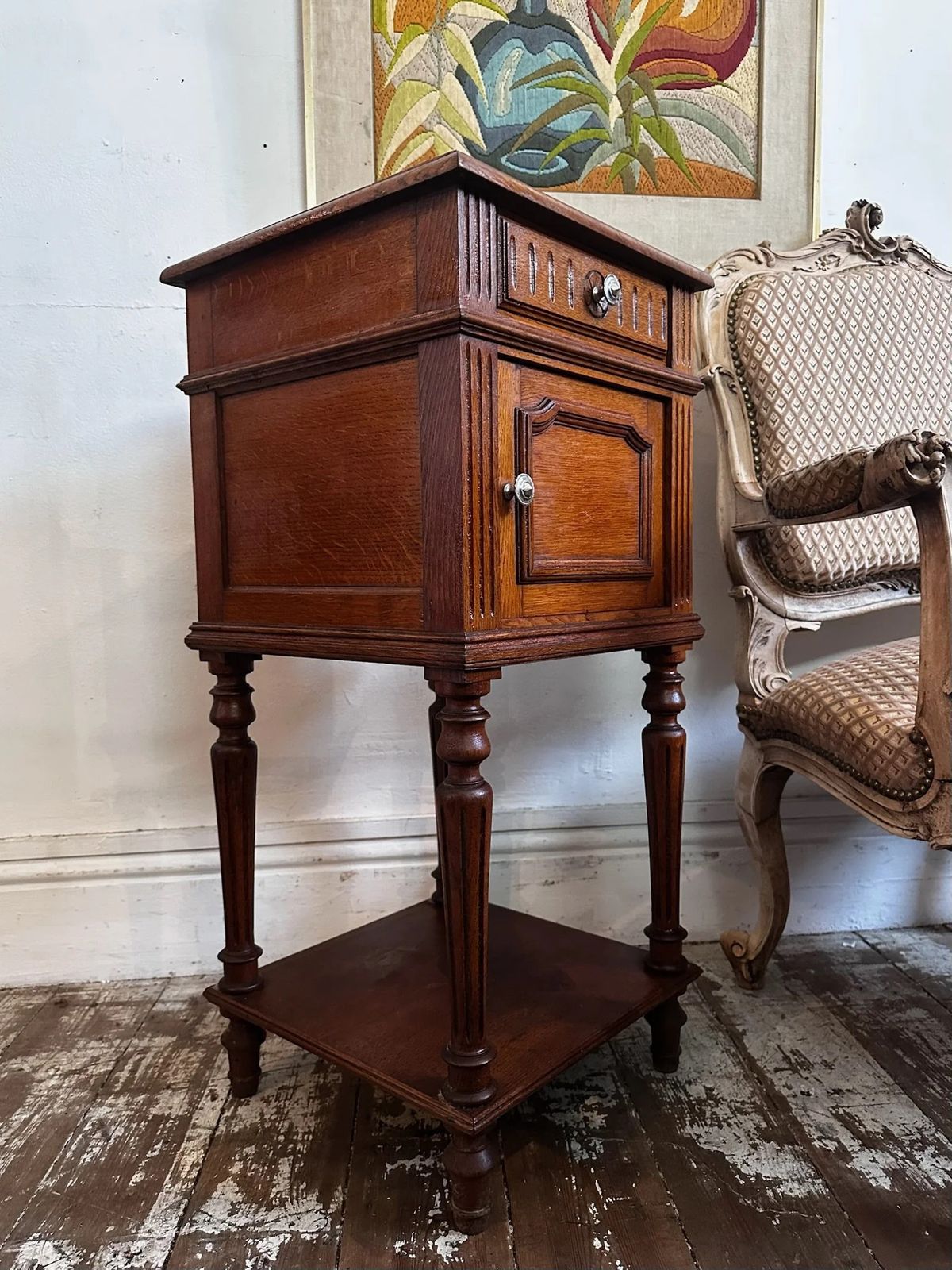 photo furniture Belgian Oak Bedside Marble Top C1910