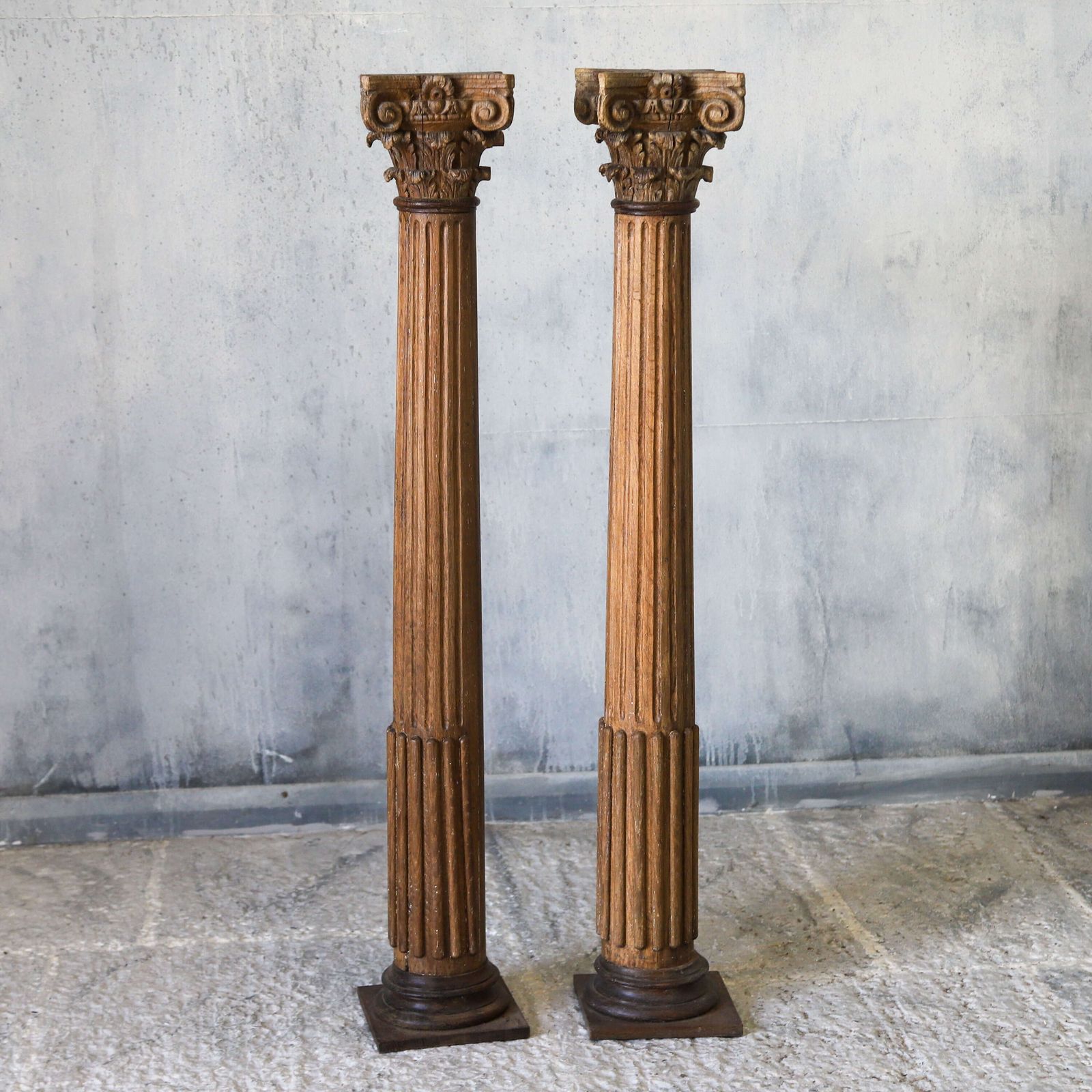 Pair Of Antique Hand Carved Wooden Corinthian Columns   Classical Architectural Display photo furniture