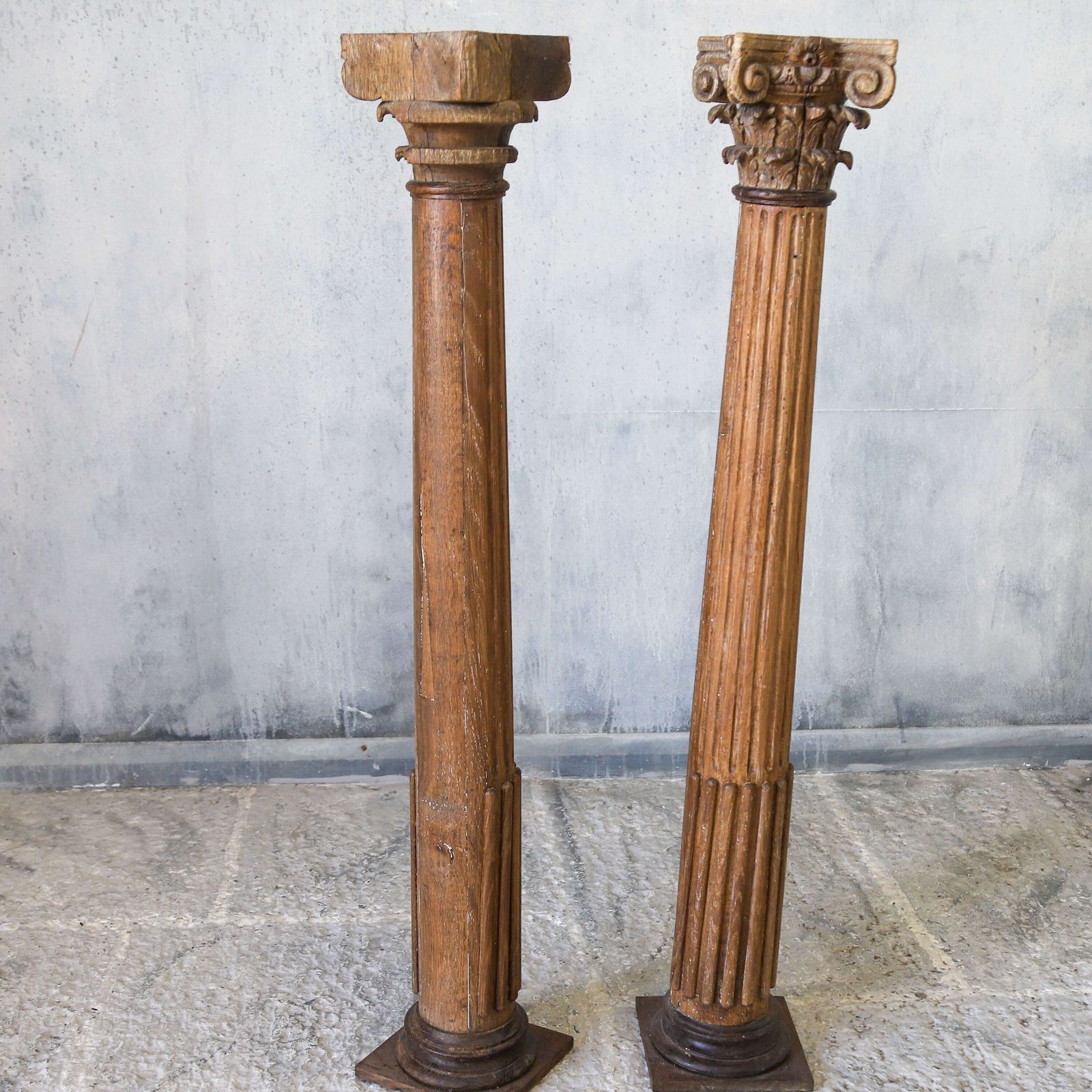 1575.0 Pair Of Antique Hand Carved Wooden Corinthian Columns   Classical Architectural Display photo