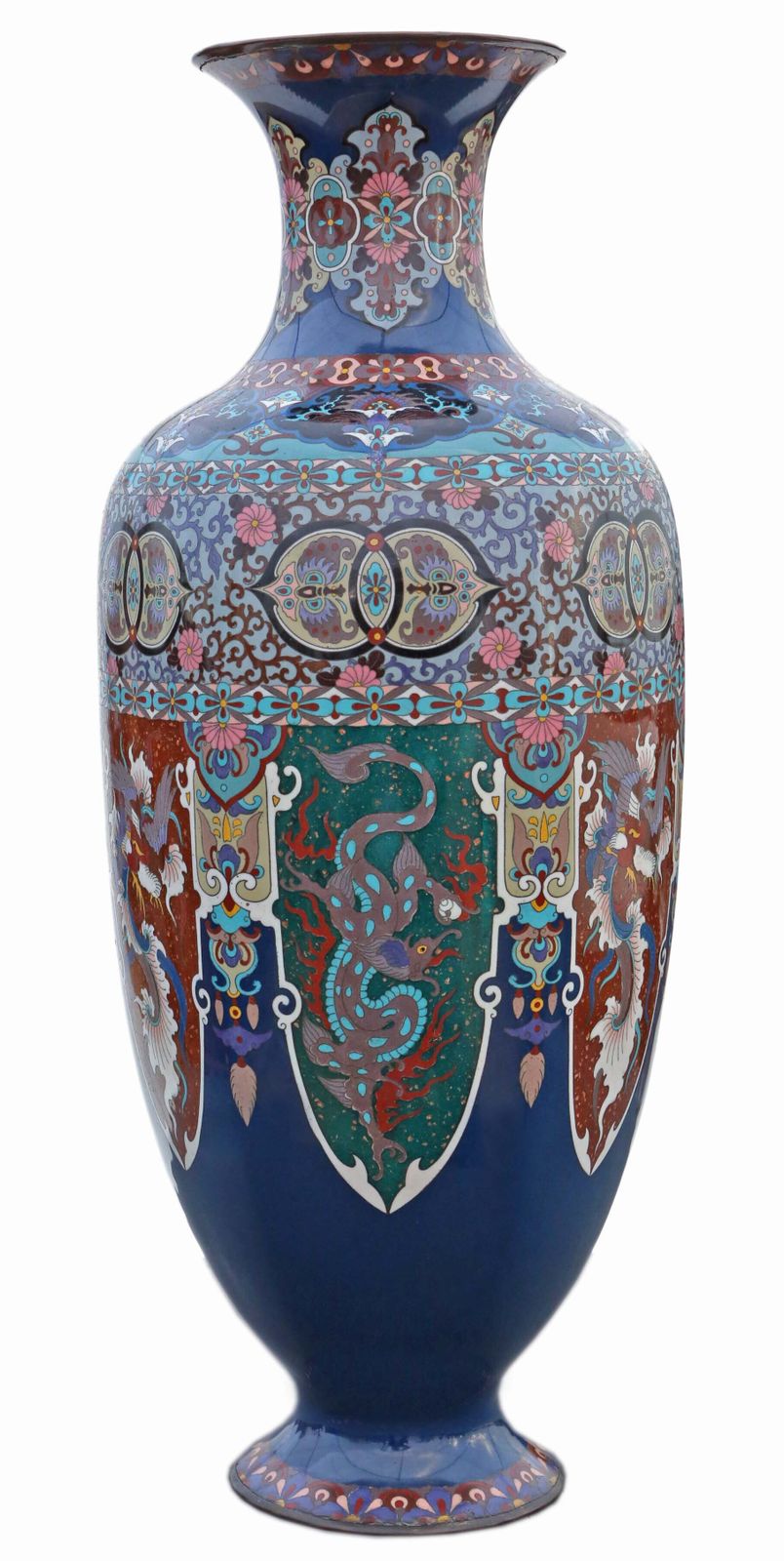 Antique Fine Quality Large 24" Cloisonne Vase 19th Century Meiji Oriental Japanese