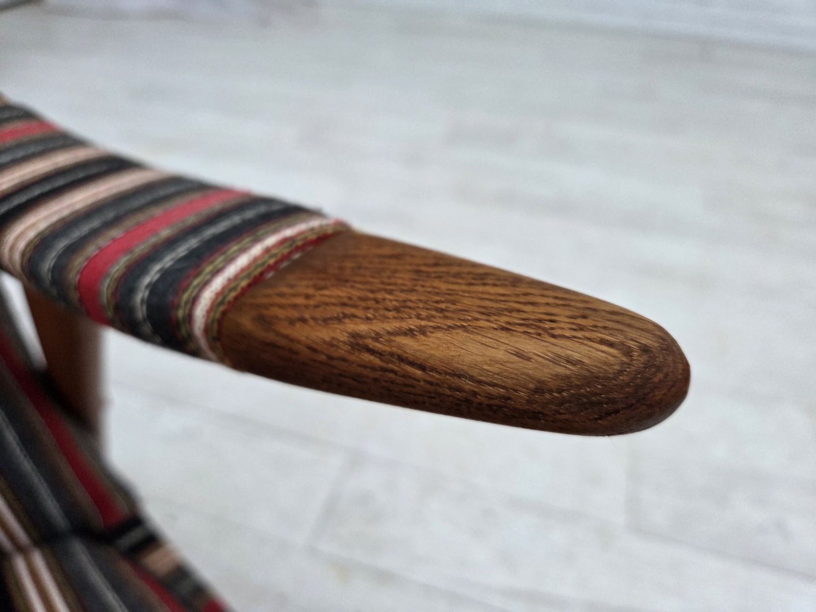 Furniture 1960s, Swedish Armchair, Striped Furniture Wool Fabric, Oak Wood, Teak Wood. photo