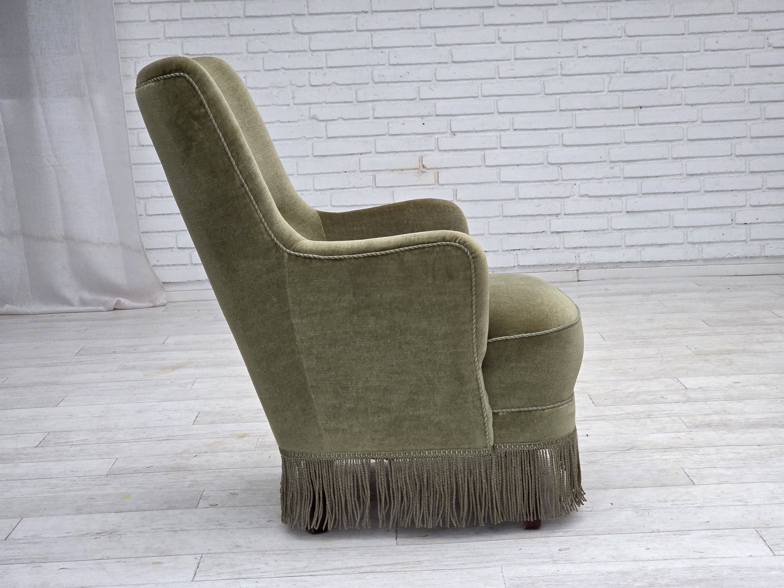 900.0 1970s, Danish Highback Armchair, Green Furniture Velour. photo