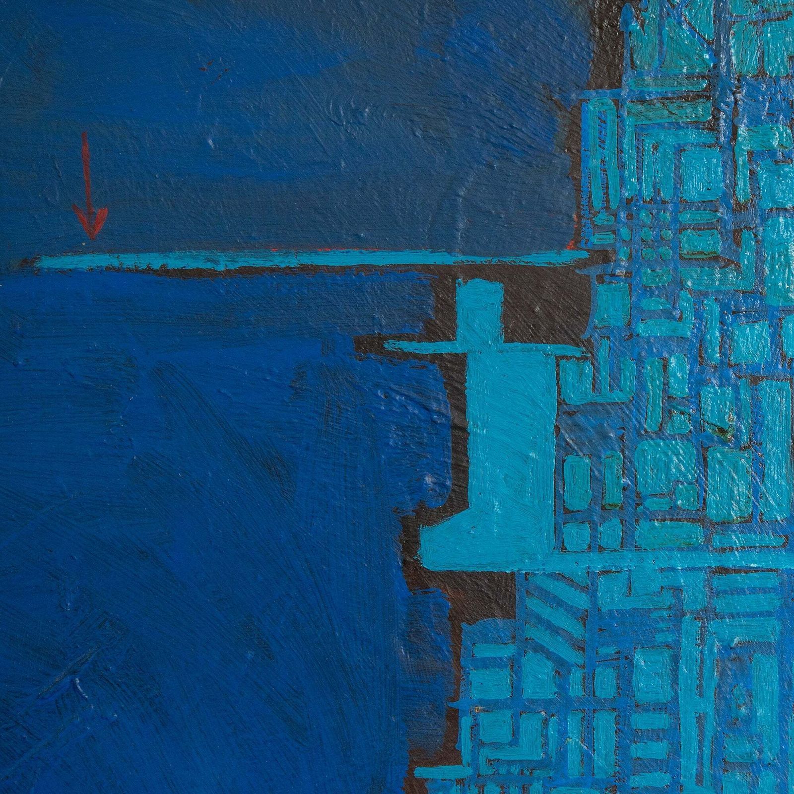 Blauwe Abstracte Geometrische Compositie – 19e Eeuw, Olieverf Op Doek, Door Cellos photo Kunst