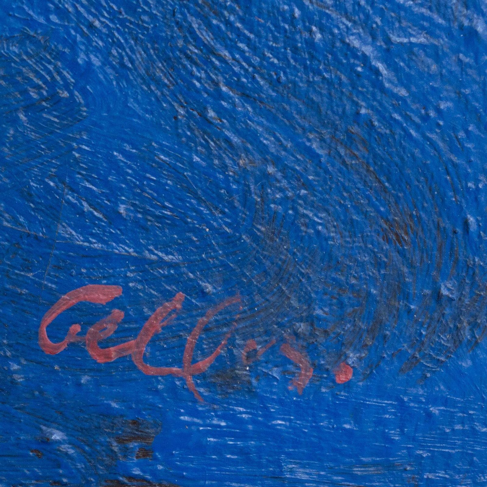 Blauwe Abstracte Geometrische Compositie – 19e Eeuw, Olieverf Op Doek, Door Cellos photo vinterior