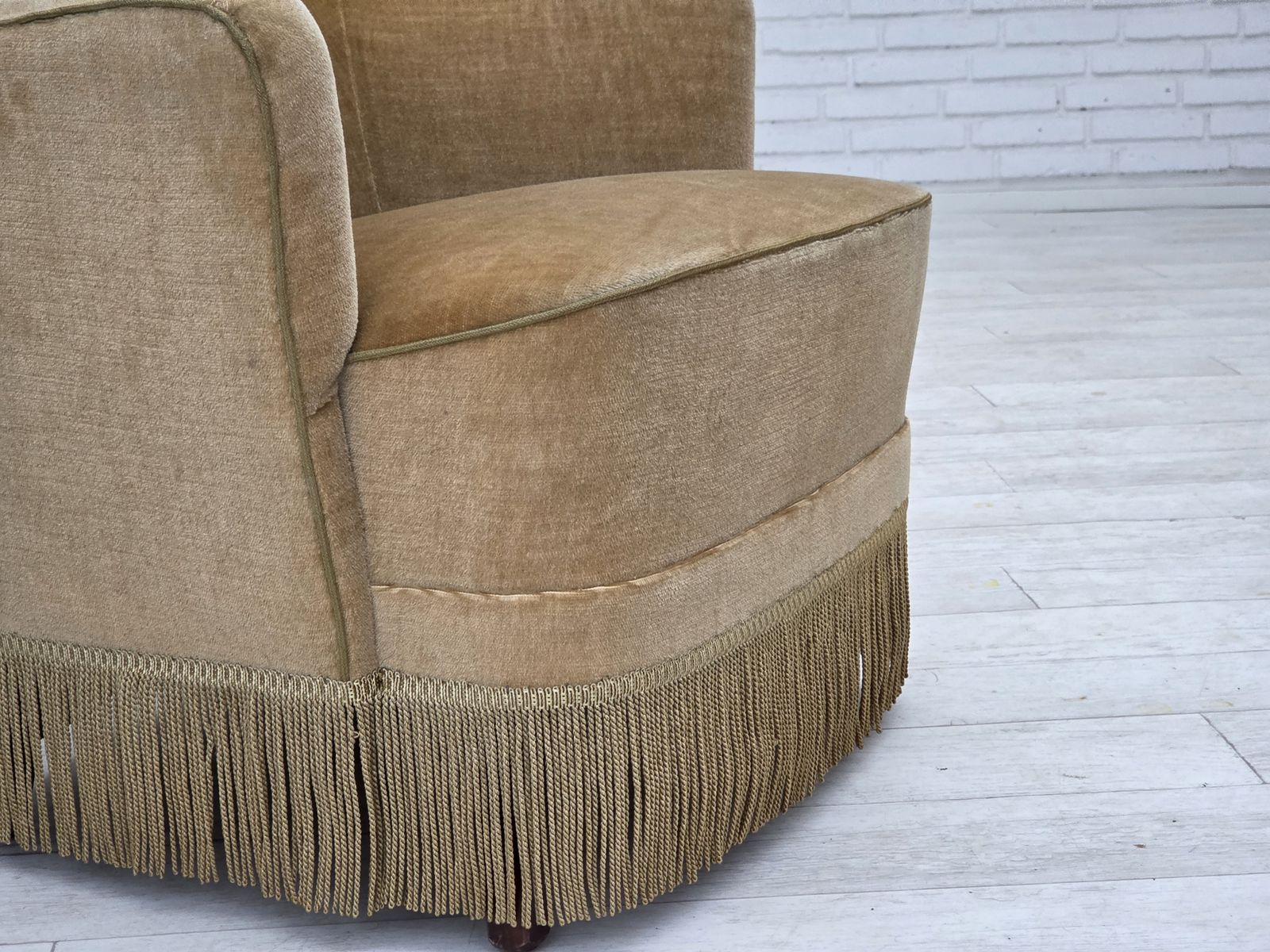1970s, Danish Armchair, Light Green Furniture Velour. photo for sale