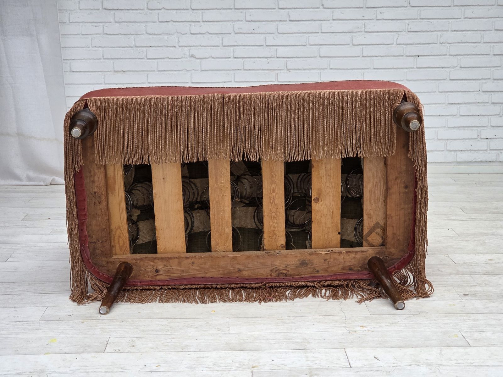 1370.0 1930s, Danish 2 Seater Sofa, Salmon Pink Furniture Velour, Ash Wood. photo