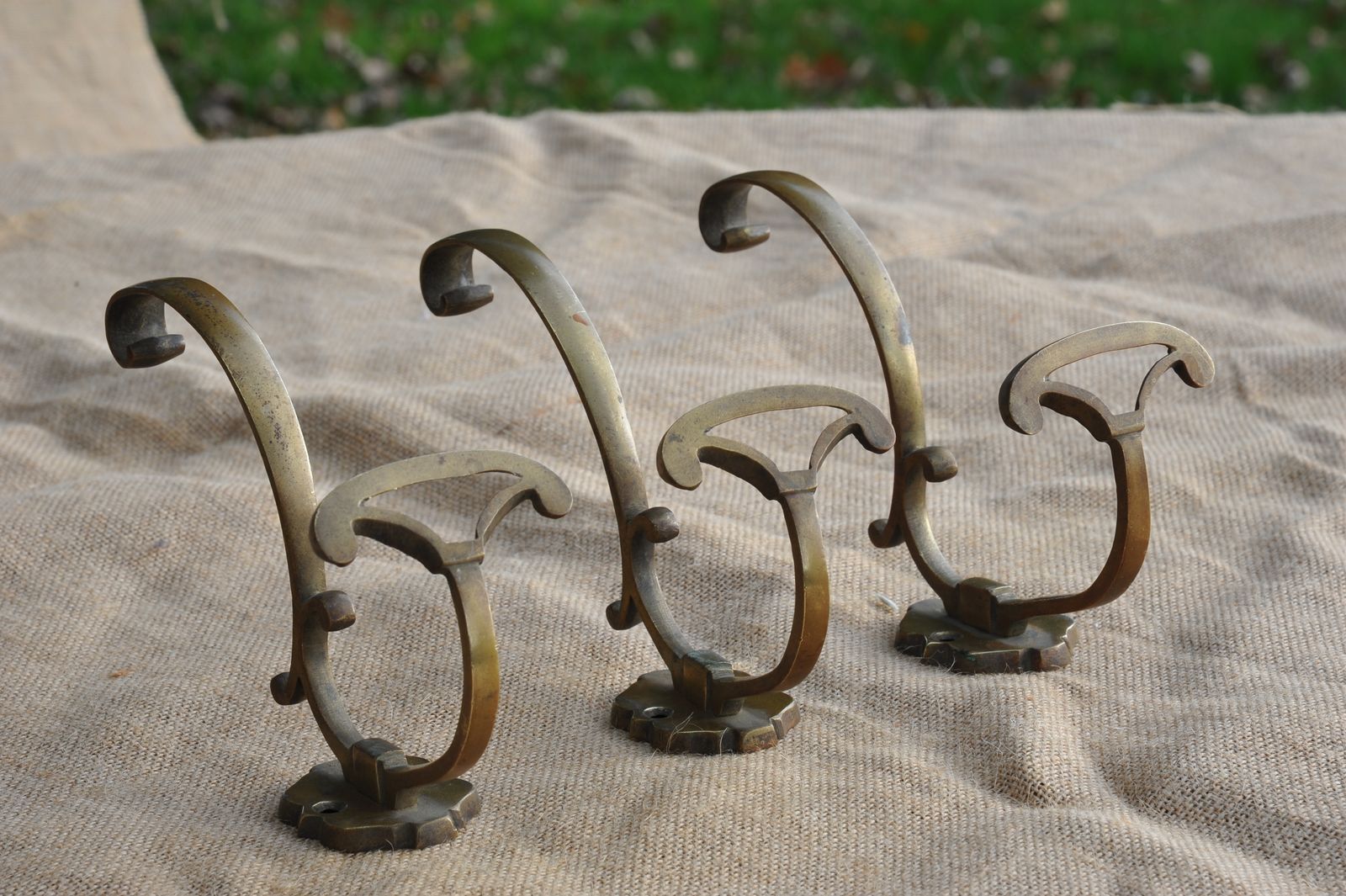 A Set Of Three Good Antique French Bronze Wall Mounted  Hat And Coat Hooks