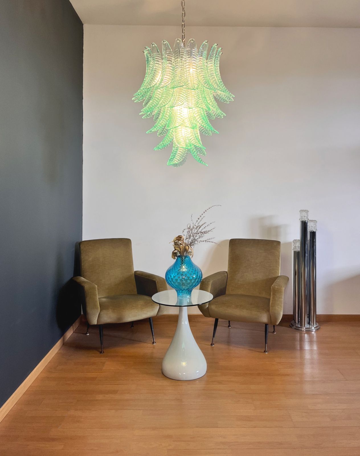 photo for sale Huge Italian Murano Six Tier Turquoise Felci Glass Chandelier
