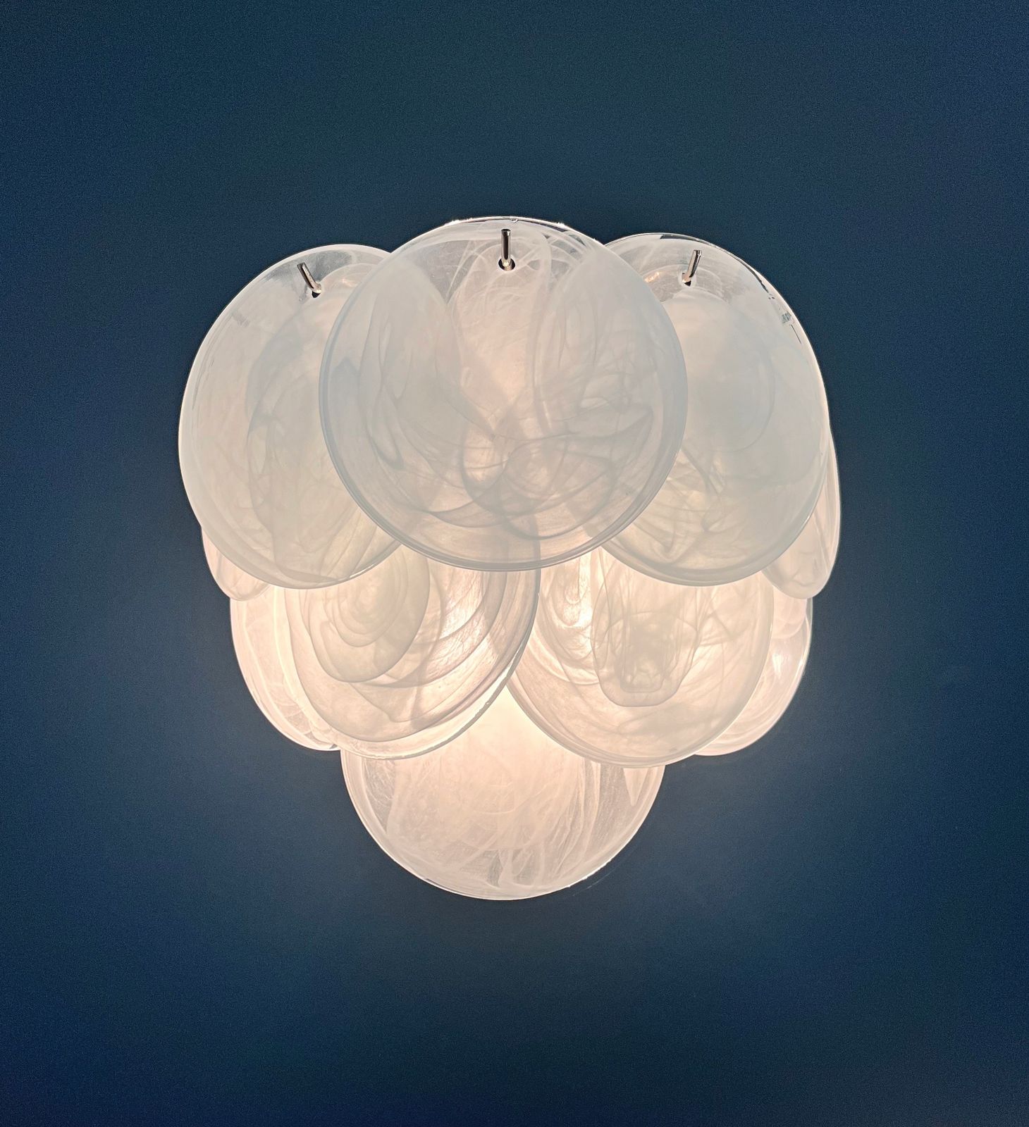 Pair Of Glass Wall Sconces   10 Alabaster White Disks photo vintage