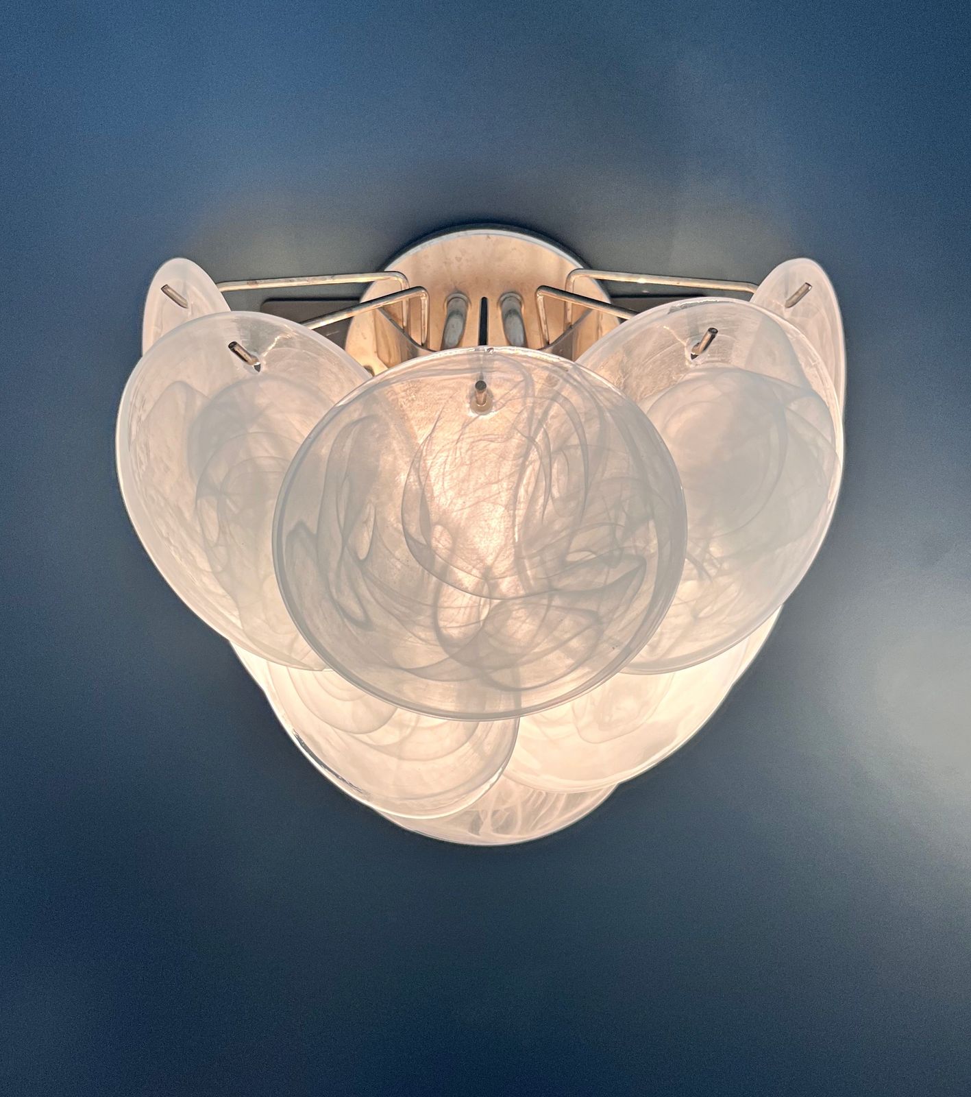 Lighting Pair Of Glass Wall Sconces   10 Alabaster White Disks photo
